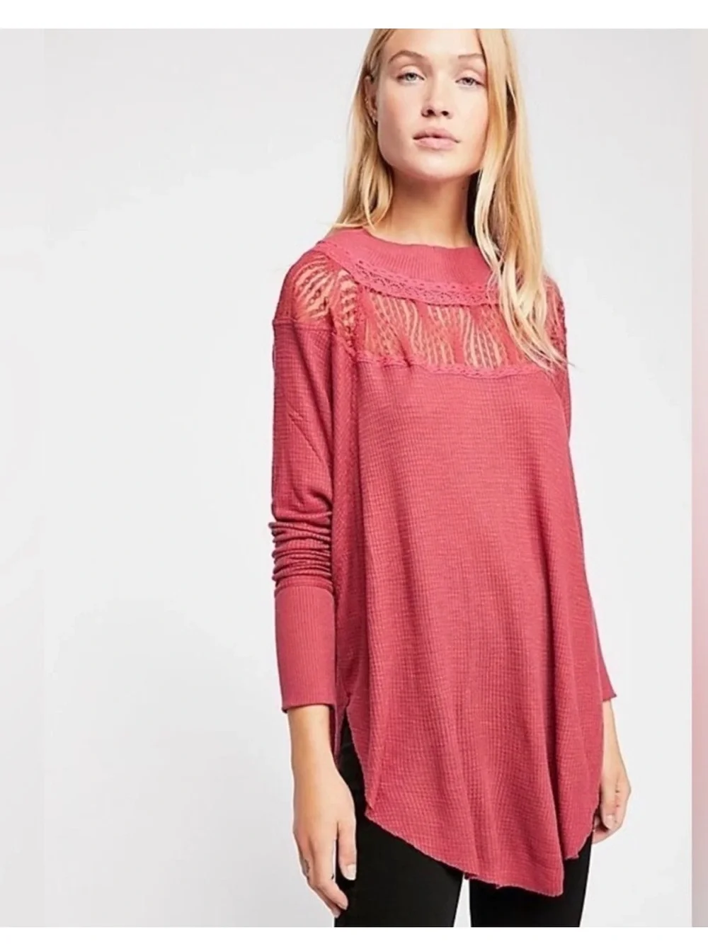 Free People Red Thermal Spring Valley Prairie Long Top